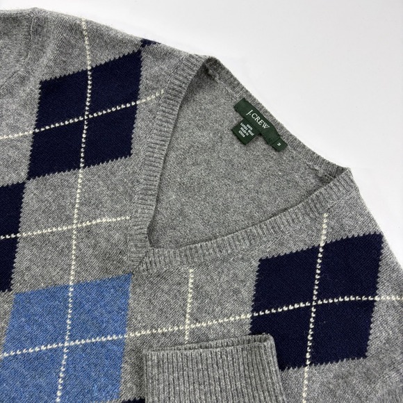 J.Crew Other - J.Crew Argyle V-Neck Sweater Mens Medium Grey Lambswool Preppy Classic